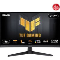 ASUS TUF Gaming VG27VQ3B monitor, 27" curved screen, black, Full HD, 1920x1080, with wide stand and gaming graphics.
