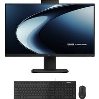 ASUS V400 AiO desktop with 23.8" screen, black stand, keyboard, and mouse, featuring sleek design and Intel Core i3 processor.