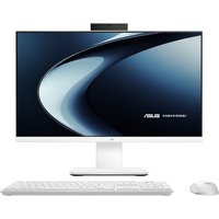ASUS V400 AiO desktop with 23.8" display, white keyboard, and mouse, featuring sleek design and integrated webcam.