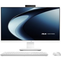 White ASUS V400 AiO 27" computer with slim bezel, wireless keyboard, and mouse, featuring Intel Core i5 processor.