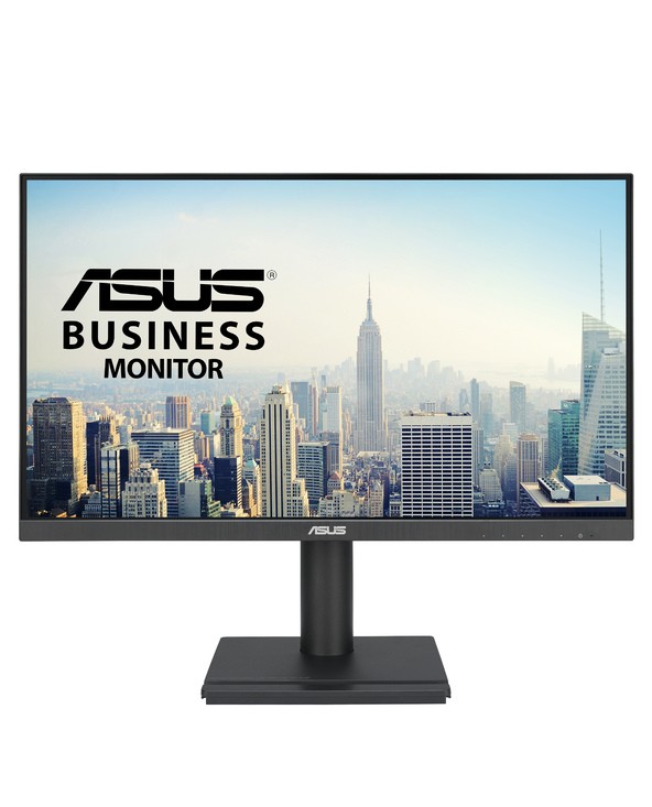 ASUS VA24DQFS computer monitor features a sleek black design, 23.8-inch screen, 1920 x 1080 resolution, and a sturdy stand, ideal for business use.
