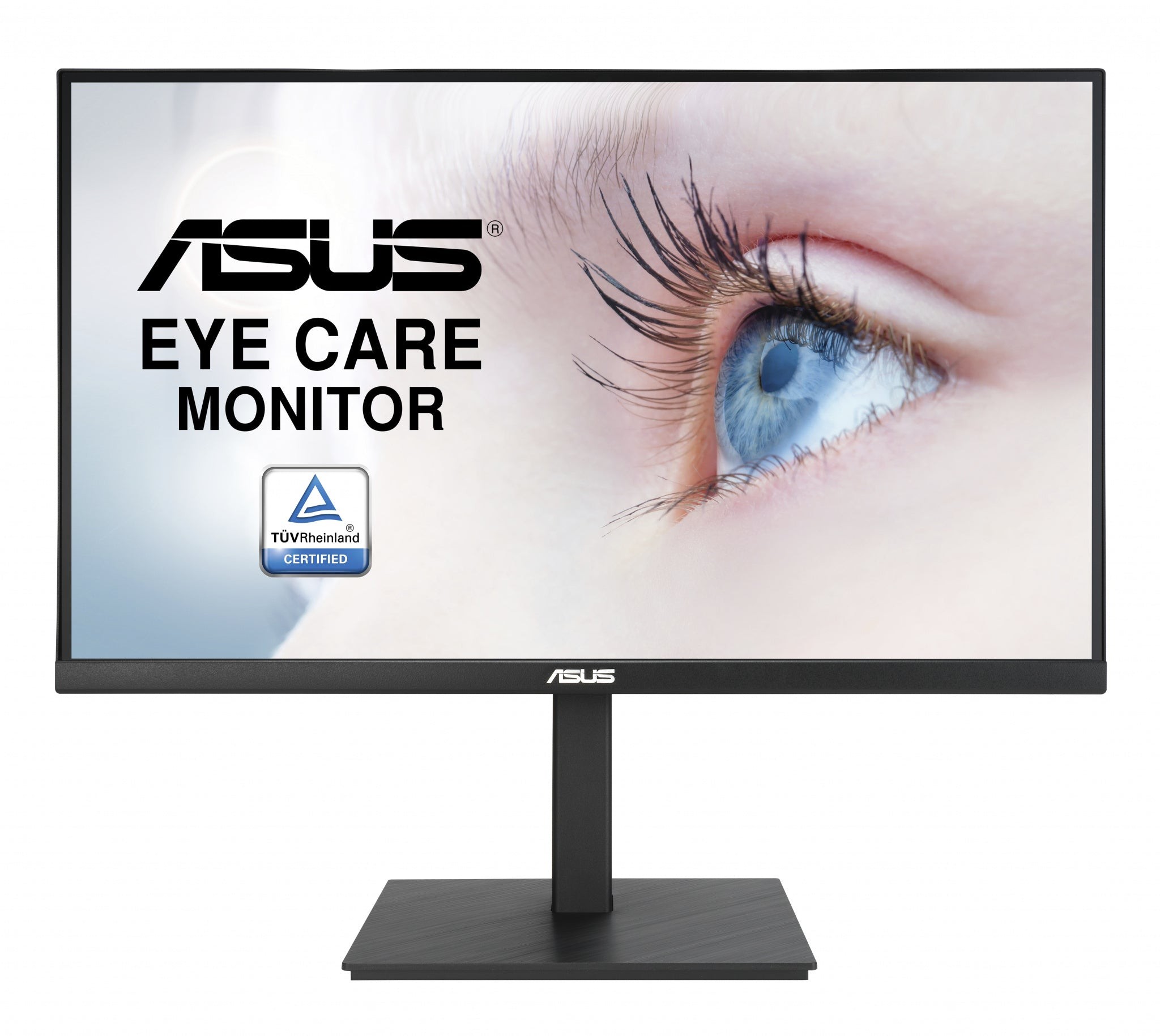 ASUS VA27AQ 27" Quad HD LCD monitor in black, featuring a sleek design with a thin bezel, eye care technology, and a sturdy square base.
