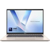 Gold ASUS Vivobook 14 laptop with a sleek design, 14-inch WUXGA display, and Intel Core Ultra 5 badge on screen.