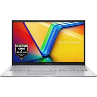 ASUS Vivobook 15 laptop, silver, 39.6", Intel Core i3, slim bezel, colorful screen, military grade durability badge.