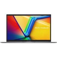 ASUS Vivobook 15 laptop with slim bezels, colorful screen, and sleek gray chassis, featuring Intel Core 7 processor.