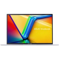 Silver ASUS Vivobook 16 laptop with 16" display, slim bezels, and colorful screen, featuring Intel Core i5 processor.