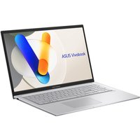 ASUS Vivobook 17 laptop, silver, Intel Core i3, 17-inch display, sleek design, numeric keypad, thin bezels.