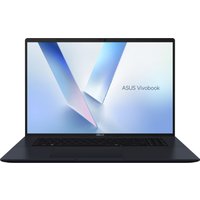 ASUS Vivobook 18 laptop, sleek black design, large display, thin bezels, featuring AMD Ryzen 5 processor.