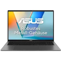 ASUS Vivobook S16 laptop, grey, 16-inch Full HD display, slim bezel, black keyboard, metallic finish.