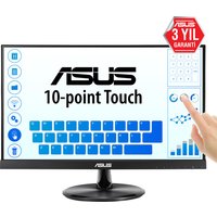 Black ASUS VT229H 21.5" monitor, Full HD LED touchscreen, slim bezels, with a hand touching the screen.