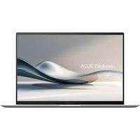 ASUS Zenbook S14 laptop, sleek silver design, 14-inch display, thin bezels, with ASUS Zenbook branding on screen.