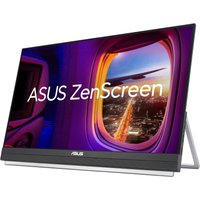 ASUS ZenScreen MB229CF monitor, 21.5" Full HD LED, black frame, displaying vibrant airplane window scene.