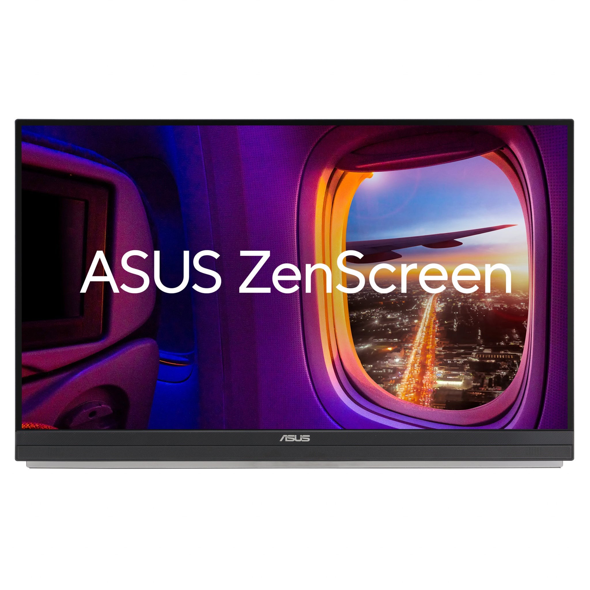 ASUS ZenScreen MB27ACF monitor features a sleek black design, 27-inch Quad HD display with 2560 x 1440 resolution, and a slim profile ideal for portable use.