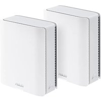 White ASUS ZenWiFi BT10 routers, rectangular with rounded edges, featuring subtle branding and side ventilation slits.