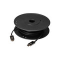 Black spool containing a 10-meter active optical HDMI 2.0 cable, featuring two connectors for True 4K video transmission.