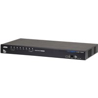 Black ATEN CS1798 KVM switch with multiple ports, LED indicators, and rack-mount design.