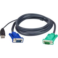 ATEN USB KVM Cable 3m with black USB connector, blue VGA connector, and green PS/2 connector.
