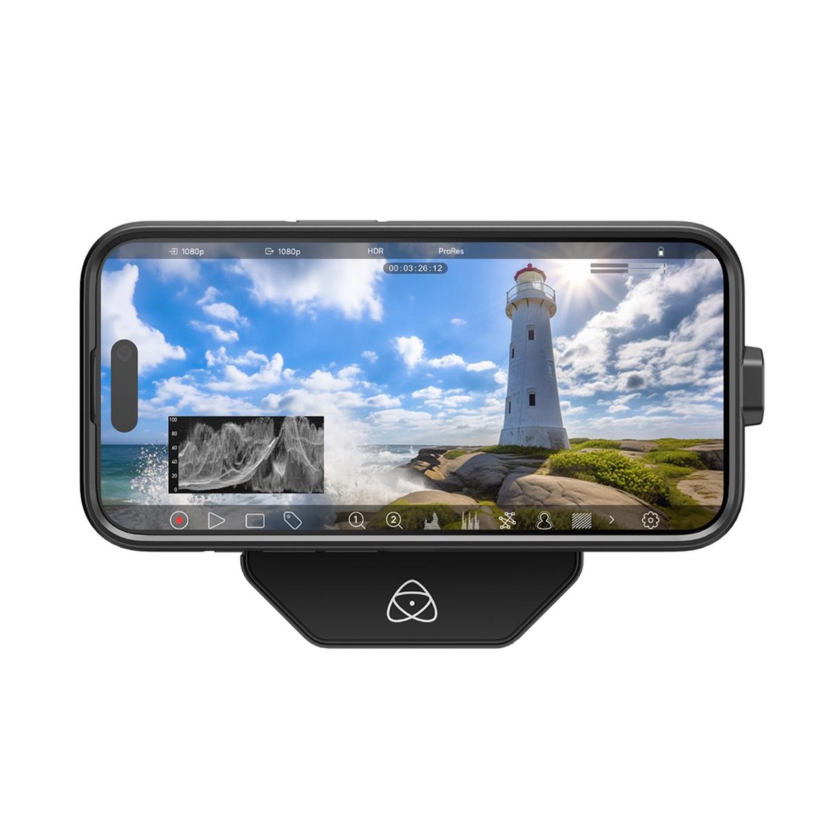 Black passive holder for mobile phones, featuring a sleek design with a sturdy base and a cutout for easy access to phone controls, ideal for photography and videography.