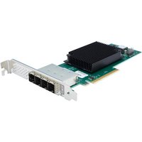 Green Atto ESAH-12F0-GT0 PCIe interface card with black heatsink and four-port connector.