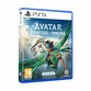 Blue PS5 game case featuring "Avatar: Frontiers of Pandora" title, with vibrant artwork of a character and lush green scenery against a sky backdrop.