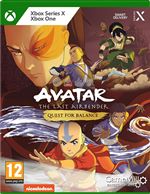 "Colorful game cover featuring Aang, Katara, and Zuko in action poses, with water and fire elements, set against a stylized background, labeled 'Avatar: The Last Airbender - Quest for Balance'."