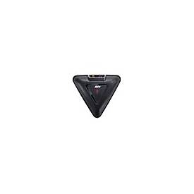 Black triangular expansion microphone with a sleek design, featuring a central control button and a durable plastic exterior, ideal for enhancing audio in large spaces.