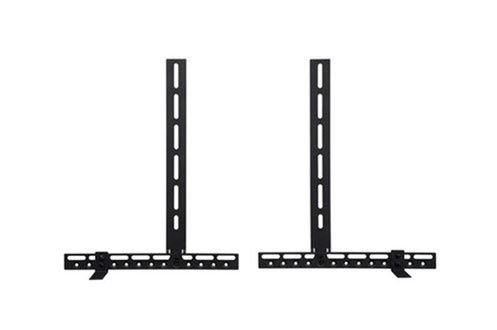 AVF Sound Bar Mount in black, featuring two vertical brackets with multiple holes for adjustable height and a sturdy horizontal base for secure installation.