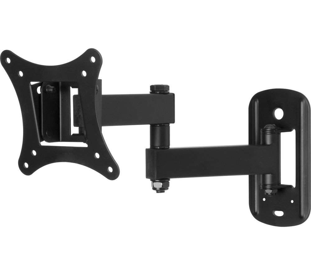 Black full motion TV bracket designed for 12-32" screens, featuring adjustable arms, a square mounting plate with VESA holes, and a sturdy wall mount.