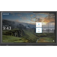 75" Avocor E-40 Series 4K IR LED Interactive Display with black frame, touchscreen, and scenic landscape screen.