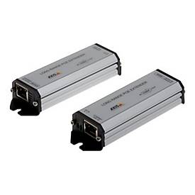 Silver metal casing PoE extender kit with two units, featuring Ethernet ports and a sleek, compact design suitable for long-range network connections.