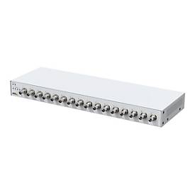 White metal video server/encoder with multiple silver connectors, featuring a sleek, slim design suitable for mounting in a rack.