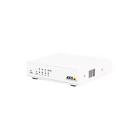 White unmanaged network switch with eight Ethernet ports, featuring LED indicators on the front and ventilation slots on the sides, designed for fast Ethernet connectivity.