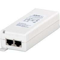 White Axis 5026-203 PoE adapter with dual Ethernet ports and labeled top panel.