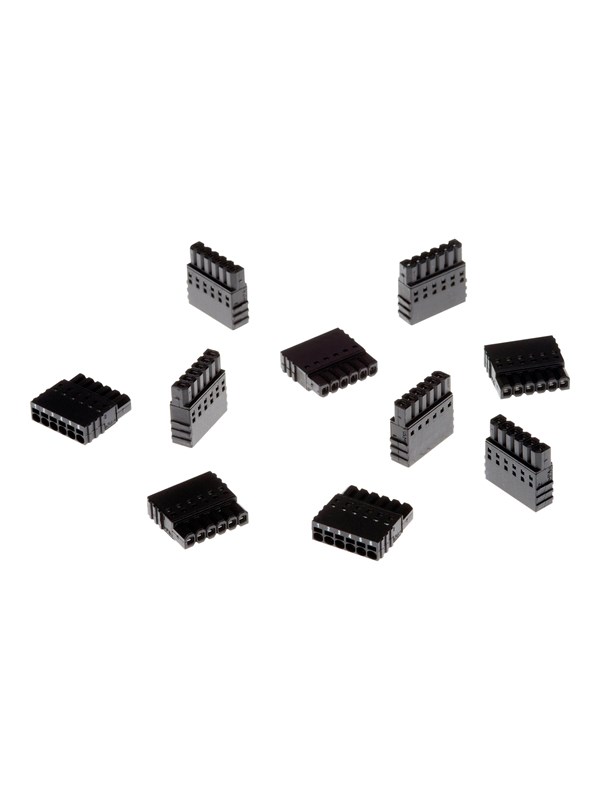 Black 6-PIN wire connectors arranged in a group, featuring a sturdy plastic material with multiple grooves for secure wiring connections.