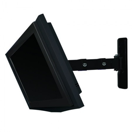 B-Tech Tilt and Swivel Single Arm TV Wall Mount in black, designed for screens up to 47 inches, featuring adjustable tilt and swivel capabilities for optimal viewing angles.