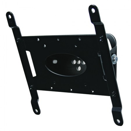 Black metal tilting TV wall mount designed for screens up to 47 inches, featuring multiple mounting holes and a sleek, sturdy construction for secure installation.