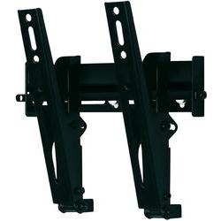 Black tilting TV wall mount designed for screens up to 42 inches, featuring adjustable brackets and a sturdy metal construction for secure installation.