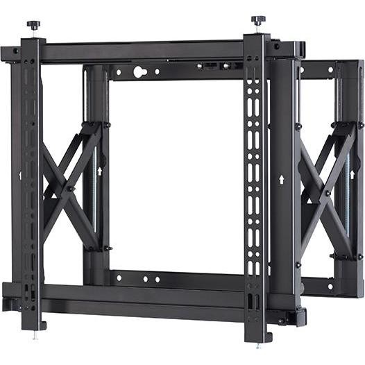 Black metal videowall mount featuring a VESA 600 x 400 compatibility, with adjustable arms and a sturdy, industrial design for secure display installation.
