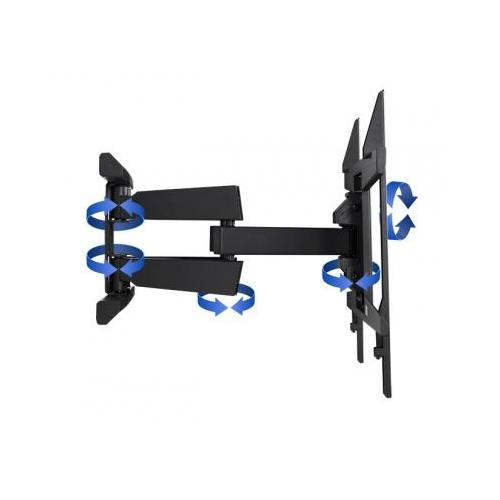Heavy-duty black twin cantilever arm flat screen wall mount with adjustable swivel and tilt features, designed for VESA 800 compatibility.
