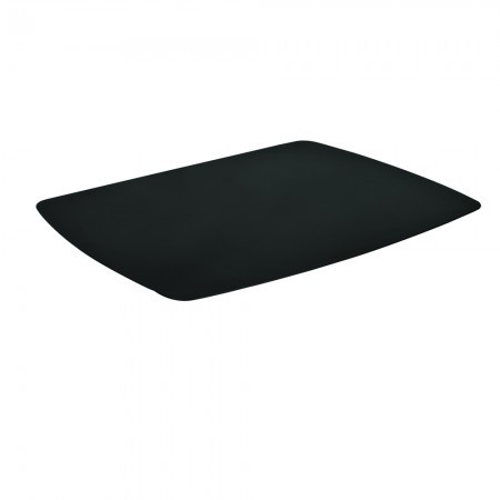 Large black steel AV accessory shelf designed for collar mounting, measuring 500 x 38 cm, featuring a sleek, flat surface ideal for supporting electronic equipment.