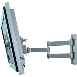 Silver LCD articulating wall mount with a sturdy metal construction, featuring adjustable arms for optimal viewing angles and a sleek design suitable for modern interiors.