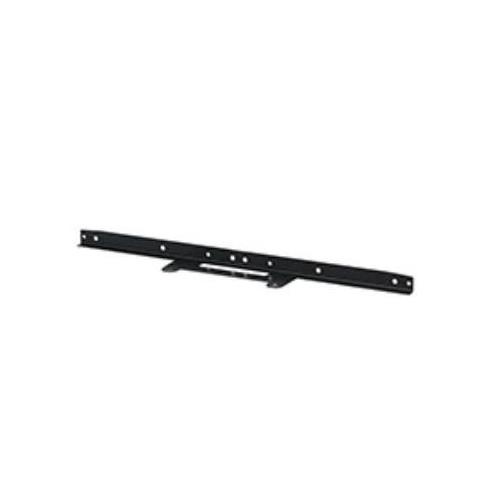 Black metal mounting plate designed for Logitech Rally Bars, featuring multiple holes for secure attachment and a sleek, minimalist design.