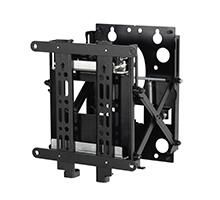 Black metal flat screen wall mount with adjustable arms, featuring multiple mounting holes and a compact, foldable design for easy installation and space-saving.