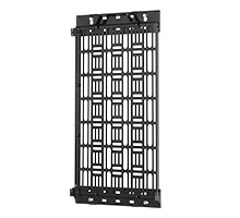 Black wall-mounted fixed AV storage tray with a perforated design, featuring multiple mounting holes for secure installation and a sturdy, durable construction.