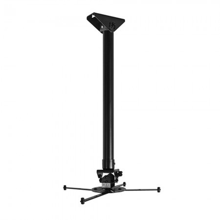 Extra-large black projector ceiling mount with a sturdy metal construction, featuring a long adjustable pole and a wide base for stability, designed for secure installation.