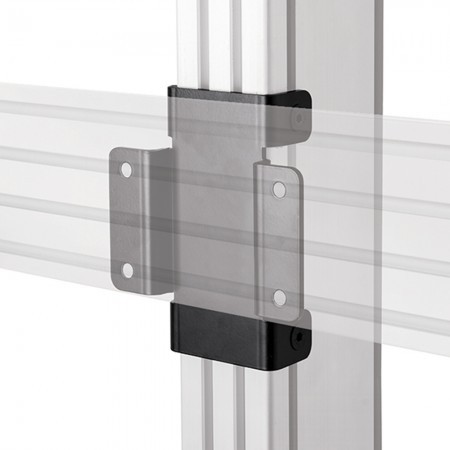 Black joining plate kit made of metal, designed for mounting B-Tech BT8390 to BT8380, featuring multiple screw holes and a sleek, minimalist design.