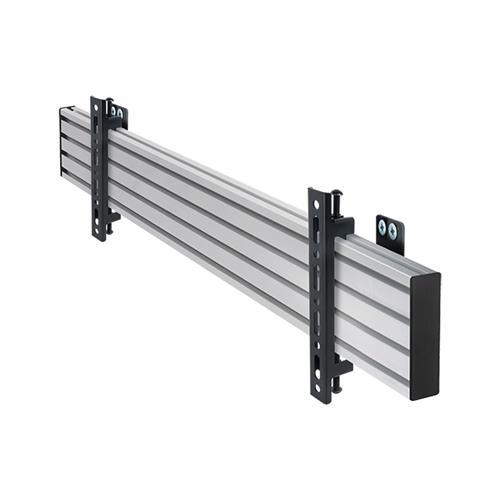B-Tech System X Ultra Stretch Signage Mount features a sleek aluminum frame with black mounting brackets, designed for versatile signage display and easy installation.
