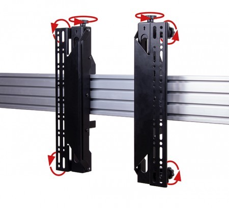 Black metal VESA 400 flat screen interface arms with micro-adjustments, featuring multiple adjustment points and a sleek design for mounting flat screens.