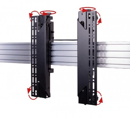 B-Tech SYSTEM X VESA 400 pop-out flat screen interface arms in black metal, featuring adjustable swivel and tilt mechanisms for optimal screen positioning.