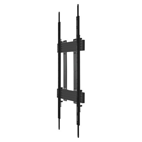 Black metal wall mount designed for ultrawide displays, featuring adjustable brackets and a slim profile for portrait orientation installation.